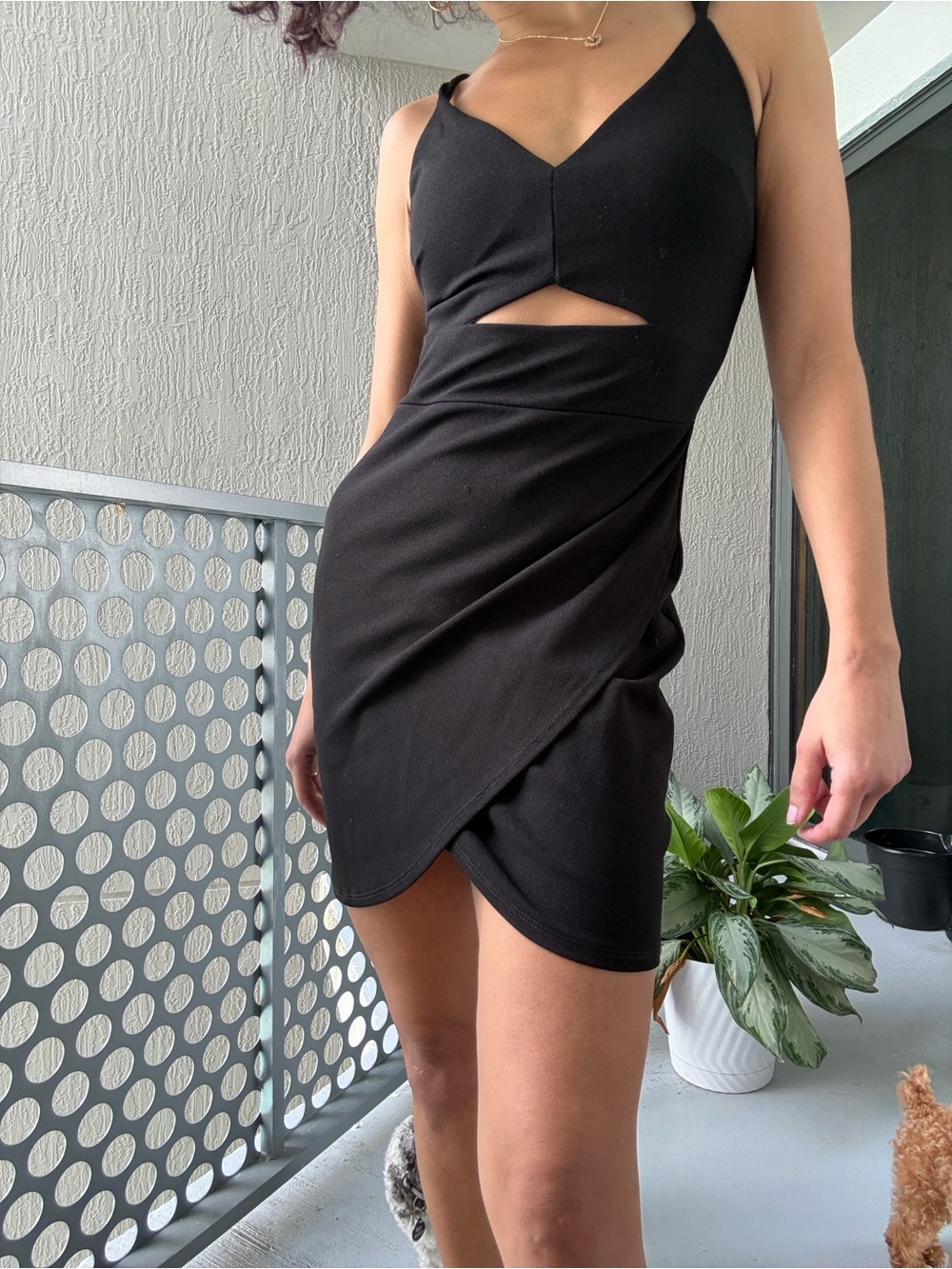 Black Cutout Bodycon Mini Dress Asymmetrical Hem Open Back Cocktail Party Medium